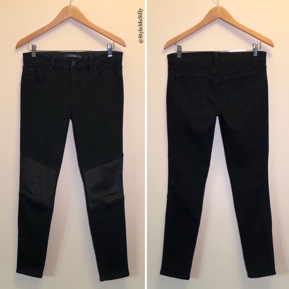 Joe’s Jeans “Flawless The Pheonix Ankle” black jeans with leather patch knees - Picture 3 of 8